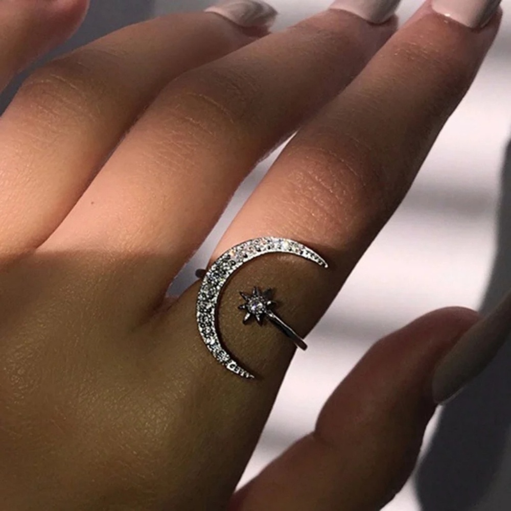 LAST ONE- Moon Star Adjustable Ring Silver - Picture 3 of 4